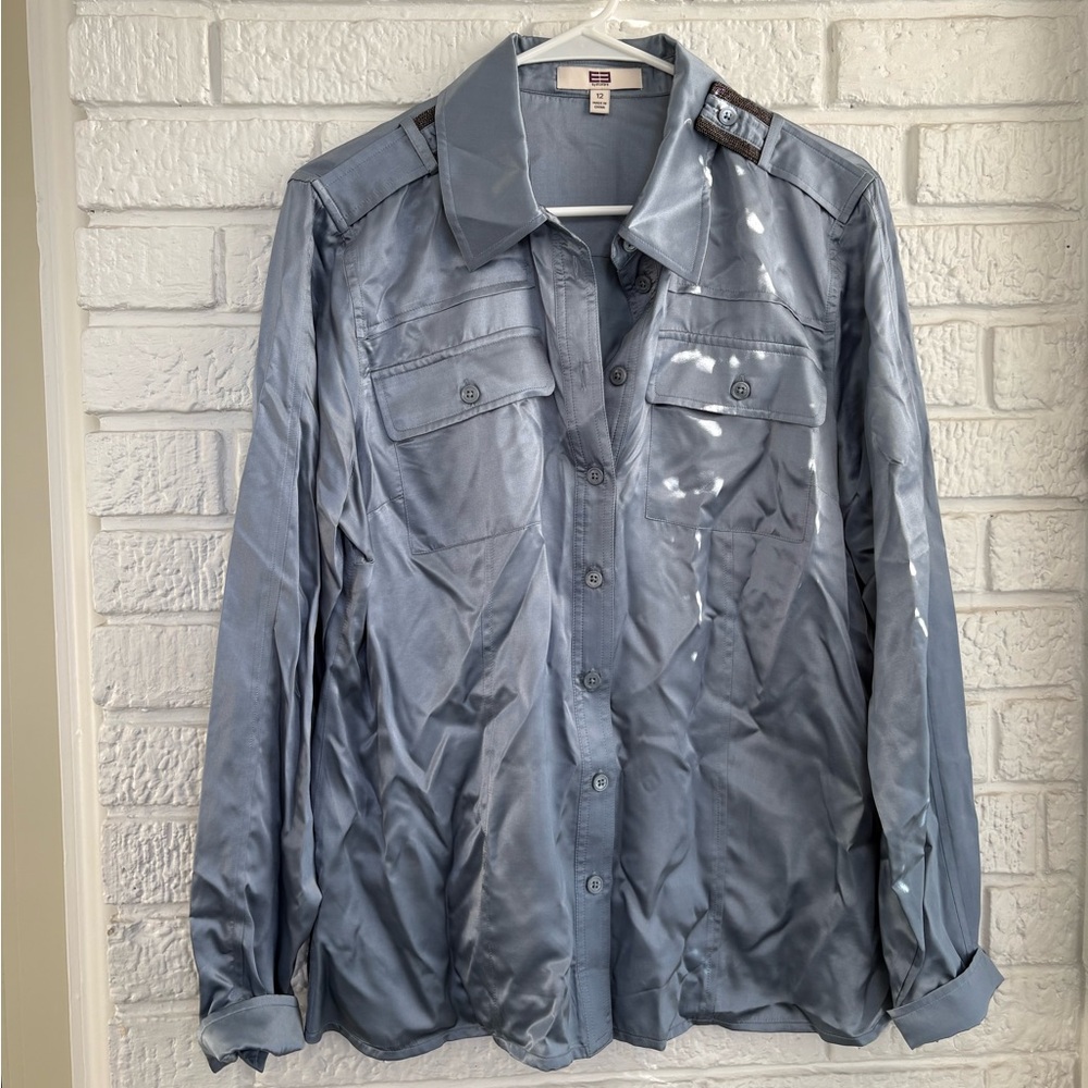Etcetera Shiny Gray Button-Down Shirt